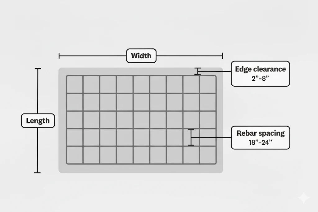 Rebar layout visualization showing proper rebar placement and spacing in concrete
